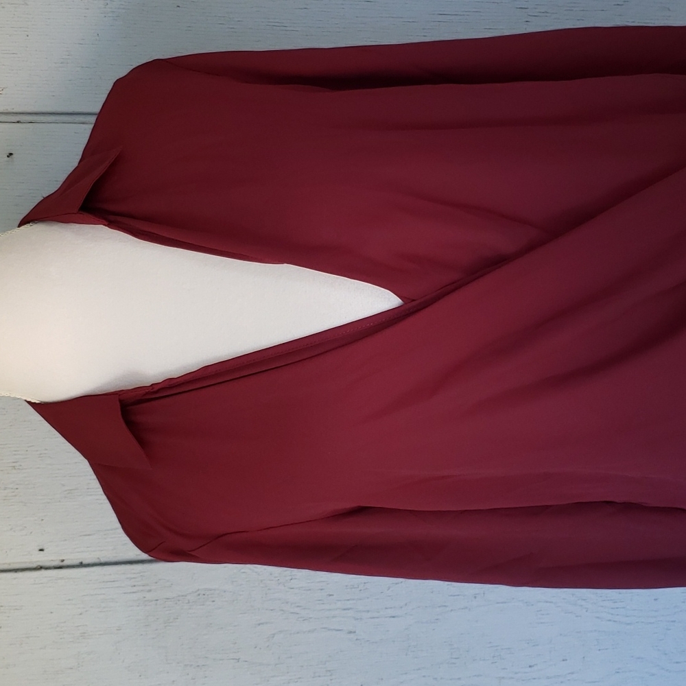 Venus Burgundy Cross Over Blouse wine Crimson Elegant Surplice Side Tie - Picture 14 of 14